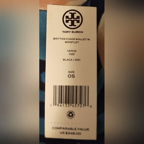 Tory Burch Britten Chain Wallet with Wristlet Pebbled Leather, Black GUC - Picture 9 of 10